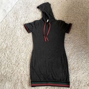 New small gray red green black faux Gucci hooded dress soft short sleeve